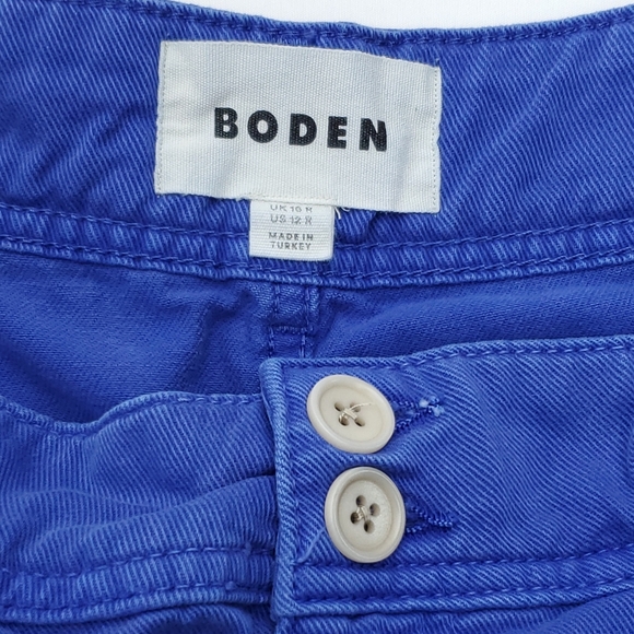 Boden Brompton Wide-Leg Pleated Trousers High Waist Blue Casual Cotton Pants 12R - Picture 2 of 12